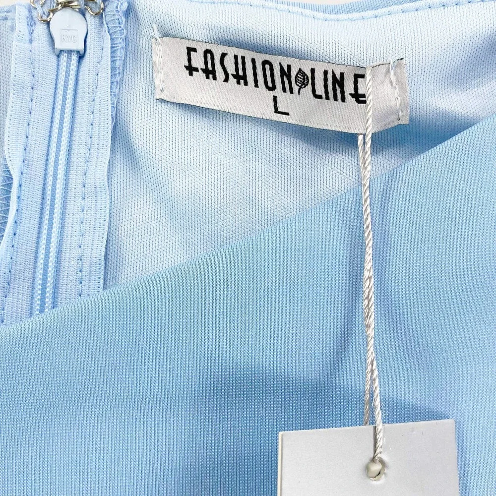 FASHION LINE Vintage 90s Blue Striped Off Shoulder V-Neck Midi Dress - Picture 2 of 8